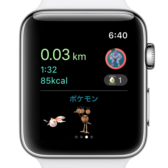 Apple Watch版ポケモンGOの使い方〜近くに出現したポケモン、アメ獲得の進行状況、歩いた距離・歩数・消費カロリーを確認する