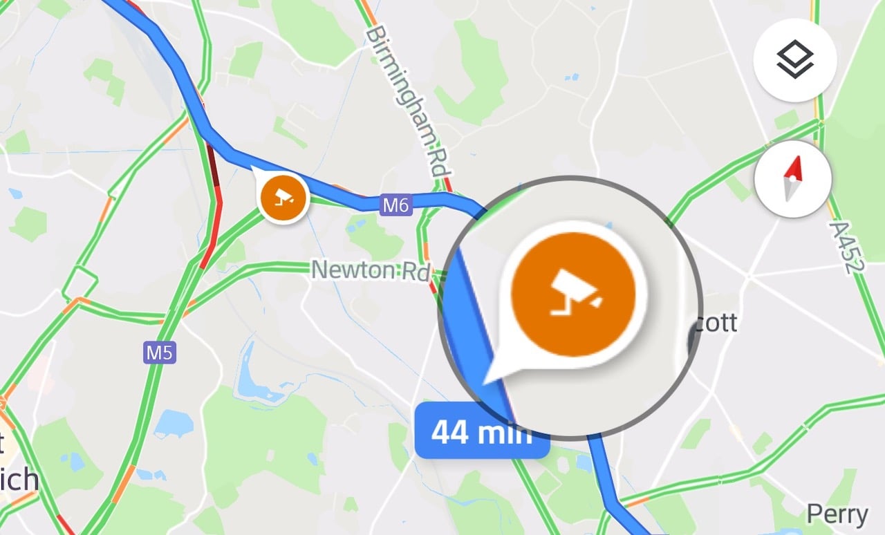 Googleマップ スピード違反取締機の位置と制限速度を地図上に表示