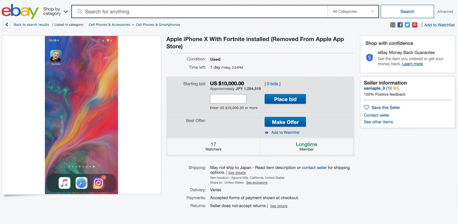 フォートナイトをダウンロードしたiphoneが100万円で出品される Applefeed Com