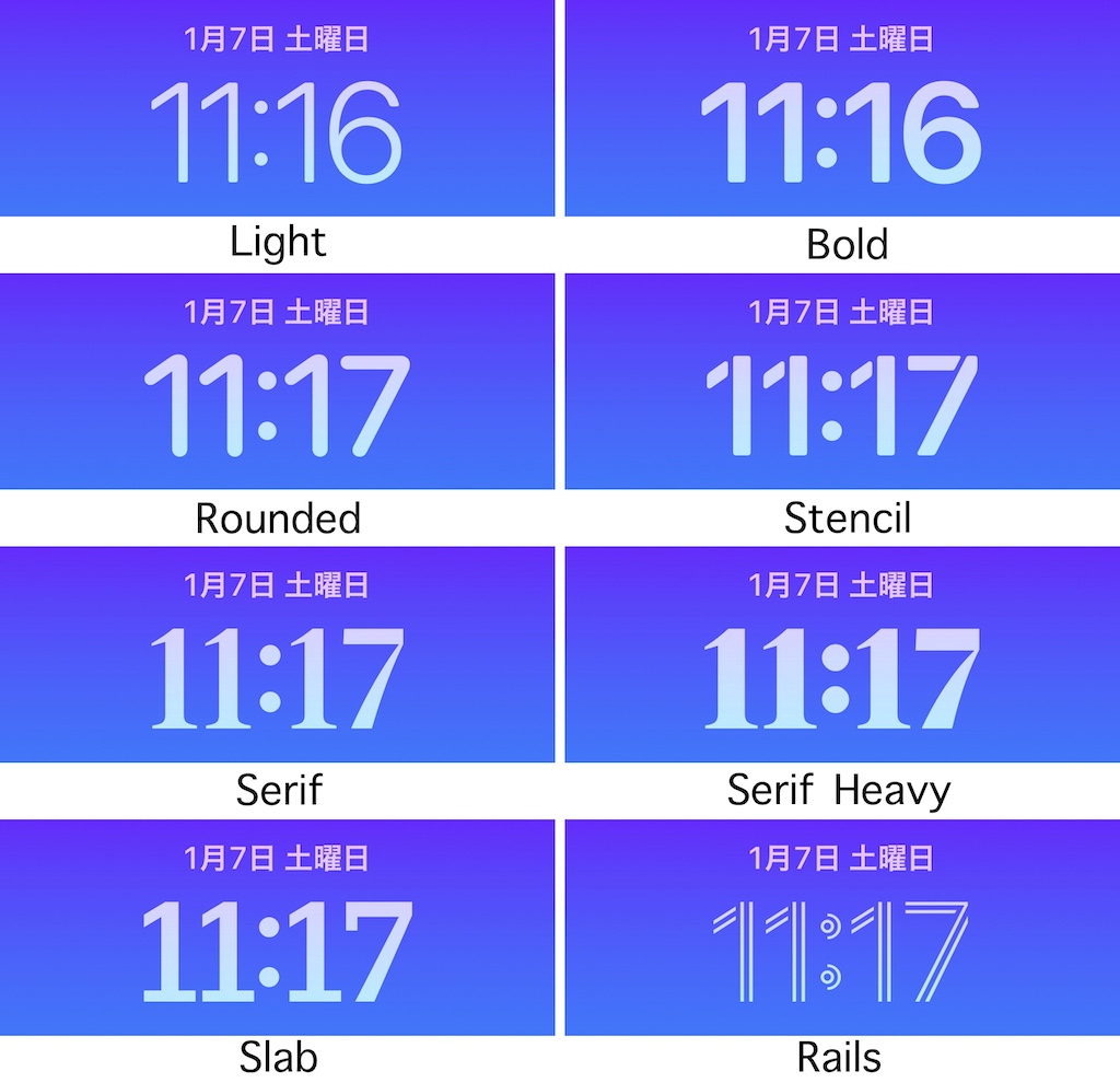 iOS 16で選べる時計のフォント一覧
