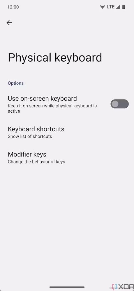 Android 14：物理キーボードの設定画面