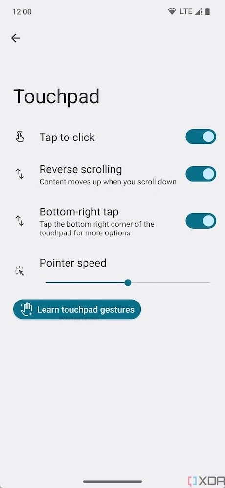Android 14：タッチパッドの設定画面