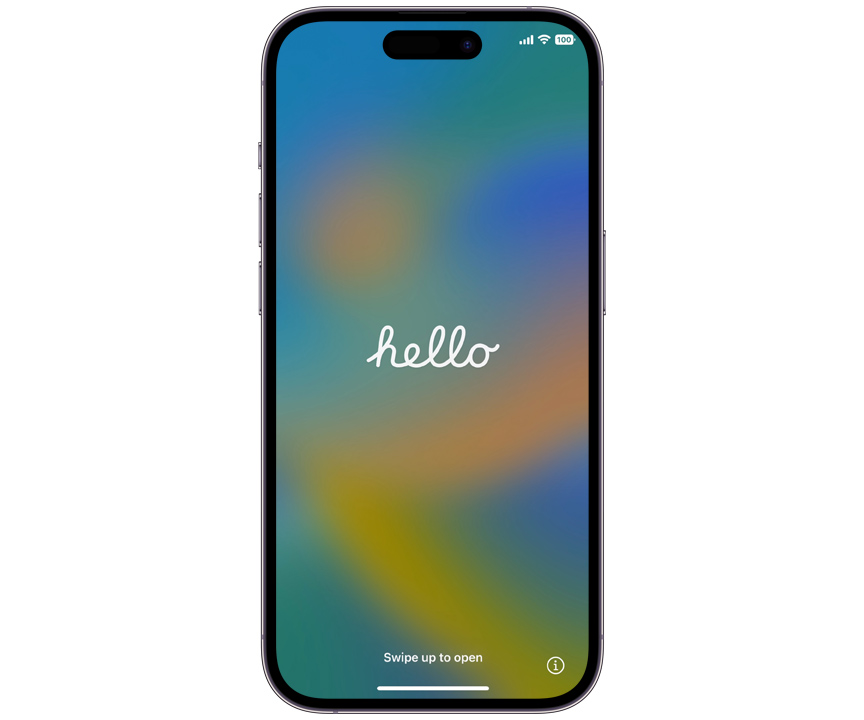 新しいiPhoneを起動して「こんにちは」の画面が表示されたら画面を上にスワイプします