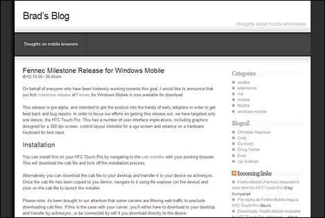 モバイル版Firefoxの「Fennec」がWindows Mobile対応に。