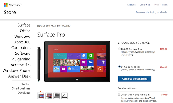 Surface Pro、128GBモデルが発売直後に売り切れに