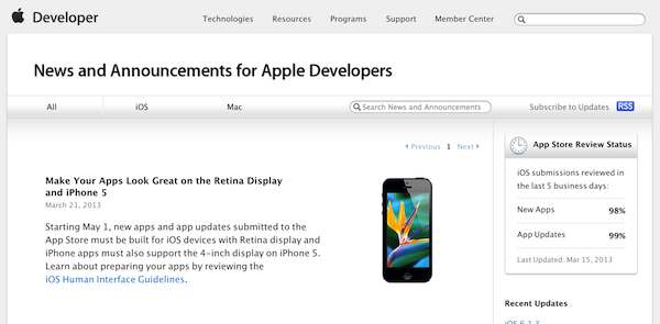 Apple、5月1日よりiPhone5とRetinaディスプレイへの対応が必須にーアプリ審査