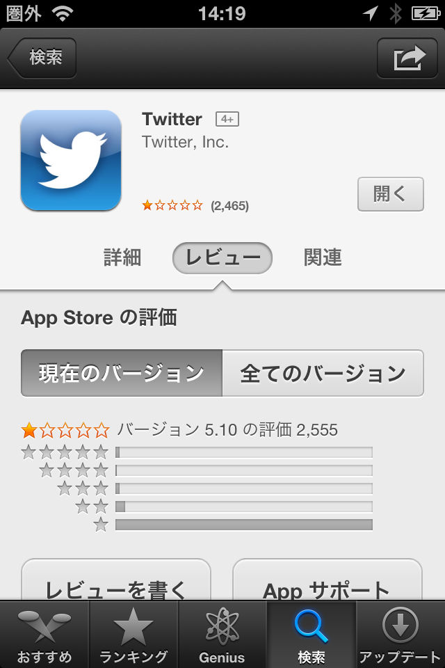 iOS版Twitterの公式アプリが大不評で評価はなんと星ひとつに！