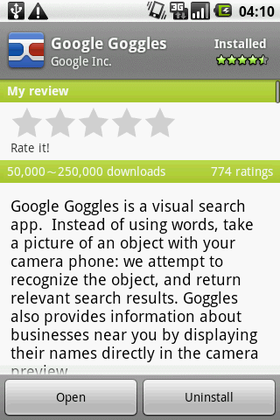 Google、今度は画像認識検索アプリ「Google Goggles」を提供!