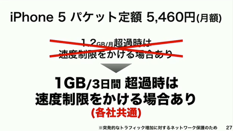 ソフトバンク、iPhone5の速度制限を他社と同水準に。「容量無制限」はならず。